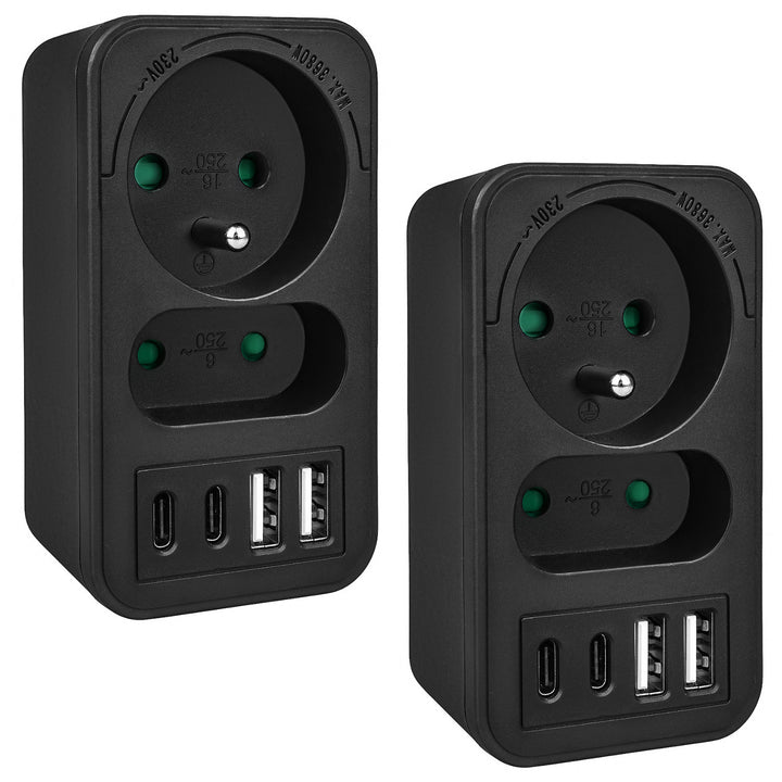 Current socket x2 + 4xUSB Maclean, splitter with 2 sockets, 2xUSB A, 2xUSB C PD 20W, 1x16A + 1x6A, MCE249 F/B, 2 pieces