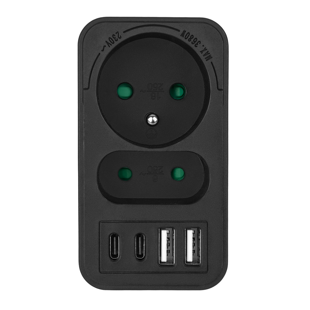 Maclean current socket x2 + 4xUSB, splitter with 2 sockets, 2xUSB A, 2xUSB C PD 20W, 1x16A + 1x6A, MCE249 F/B, 3 pieces