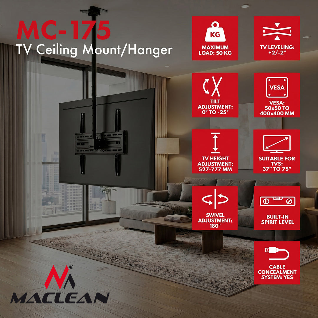 Maclean Ceiling Mount for TV, max. load 50 kg, 37–75", max. VESA 400x400, MC-175