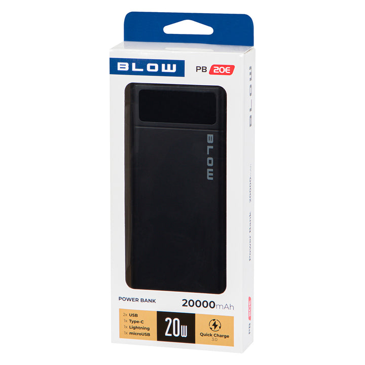 Powerbank 20.000 mAh PB20E Quick Charge 30, Power Delivery 20 W, schwarz, Blow