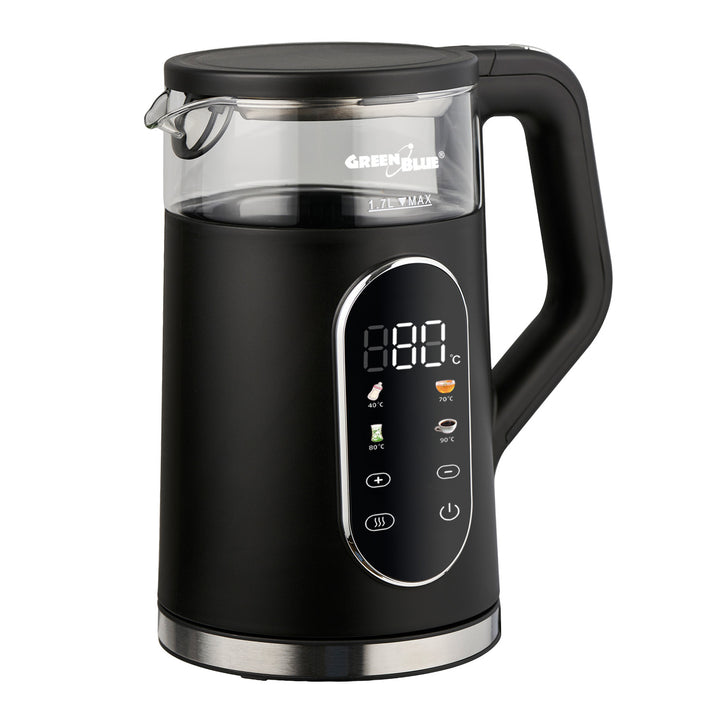GreenBlue Cordless Electric Kettle, 1.7 L capacity, glass water tank, easy-to-read display, temperature selection, 2200 W, GB670 B
