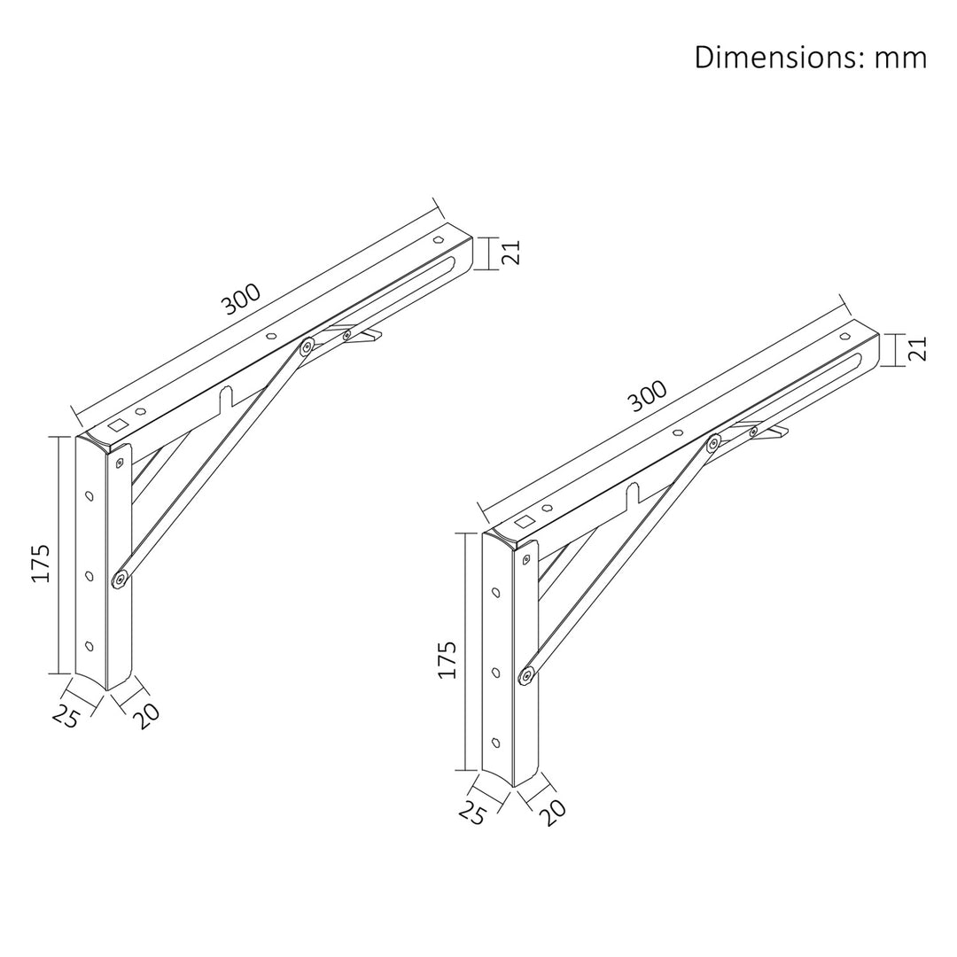 Maclean Folding Wall Shelf Bracket, min. 250 mm, max. 500 mm, max. 50 kg, 2 pieces, MC-194