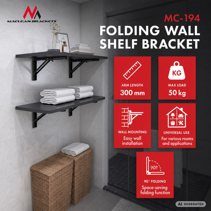Maclean Folding Wall Shelf Bracket, min. 250 mm, max. 500 mm, max. 50 kg, 2 pieces, MC-194