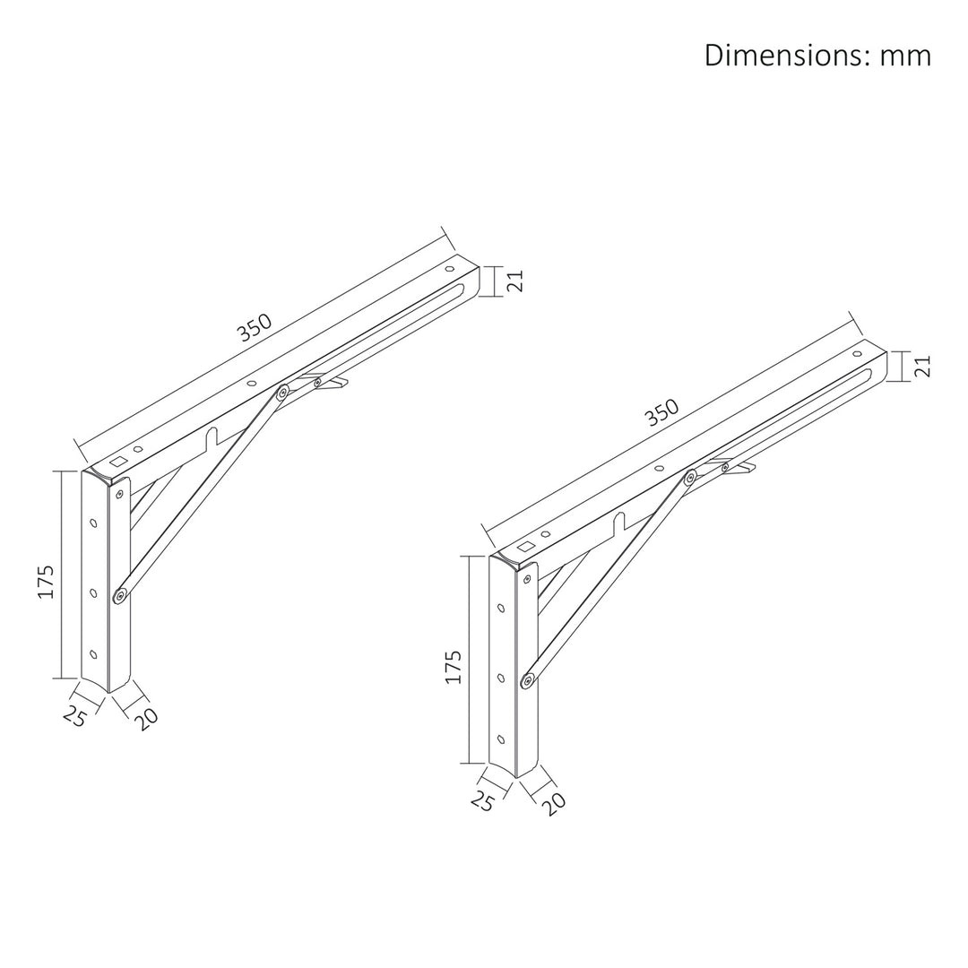 Maclean Folding Wall Shelf Bracket, min. 300 mm, max. 600 mm, max. 50 kg, 2 pieces, MC-195