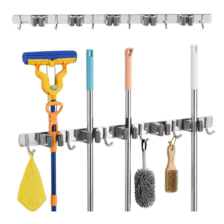Maclean wall-mounted organizer for garden tools and mops, steel, with hooks, max. load 20 kg, width 60 cm, MC-185