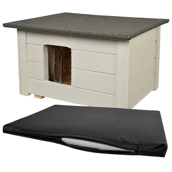 Kennel for dog, cat Woodok, insulated, spruce wood, light ash color + bed