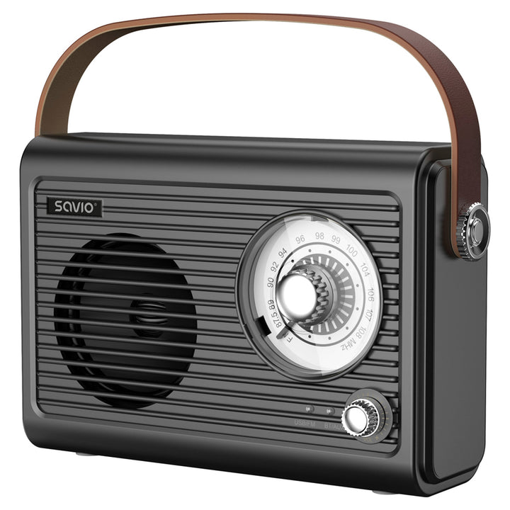 Savio portable FM radio, battery-powered, Bluetooth, AUX, SAVRS-01