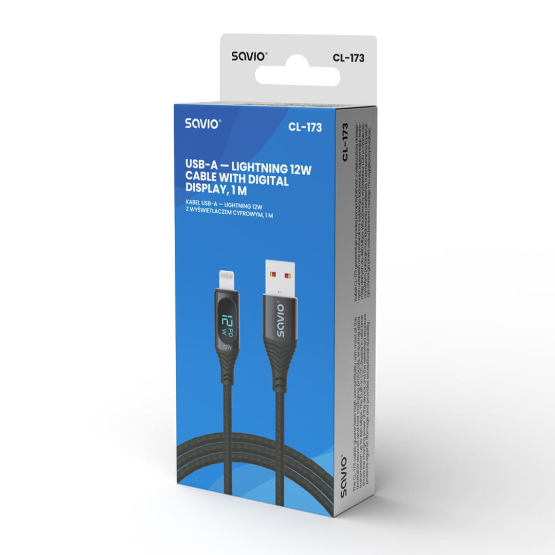 Savio USB to Lightning cable, digital display, length 1m, SAVKABELCL-173