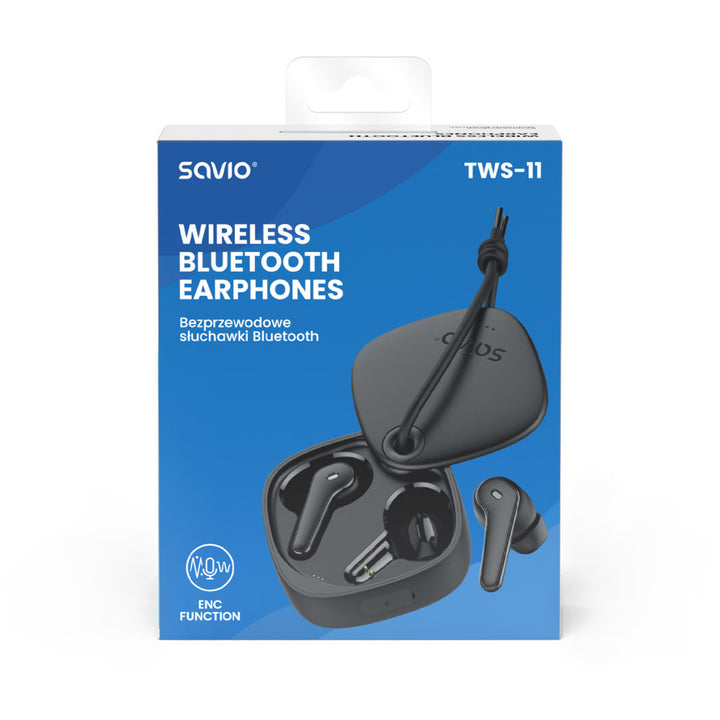 Savio Wireless Headphones, Bluetooth 5.3, ENC, USB-C, black, SAVSLTWS-11