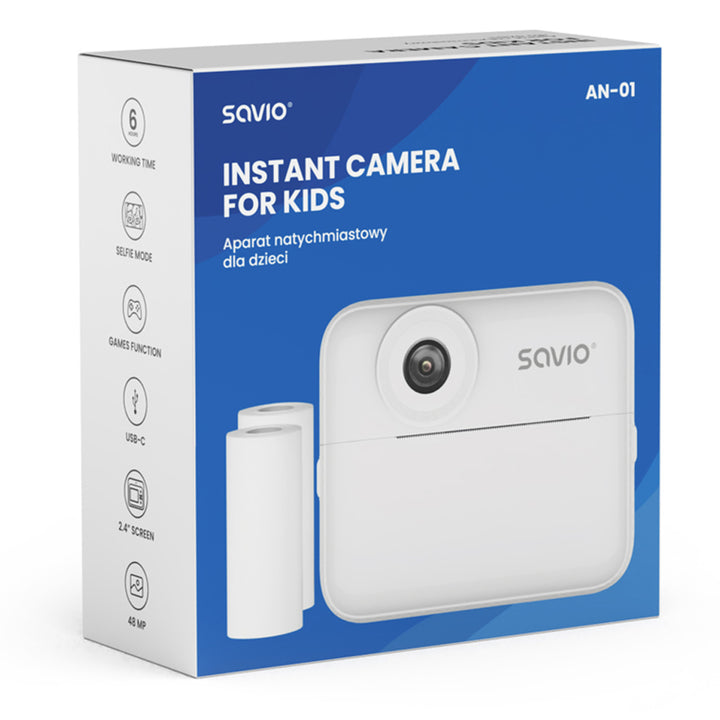 Savio instant camera voor kinderen, 48MP resolutie, 2,4'' scherm, 2 thermische rollen, SAVAN-01