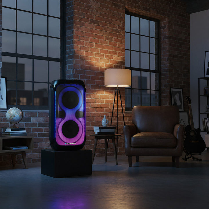Blaupunkt Party Box Altavoz, iluminación LED, Bluetooth, USB y AUX, radio FM, función karaoke, mando a distancia, autonomía de la batería hasta 18h, PB60X