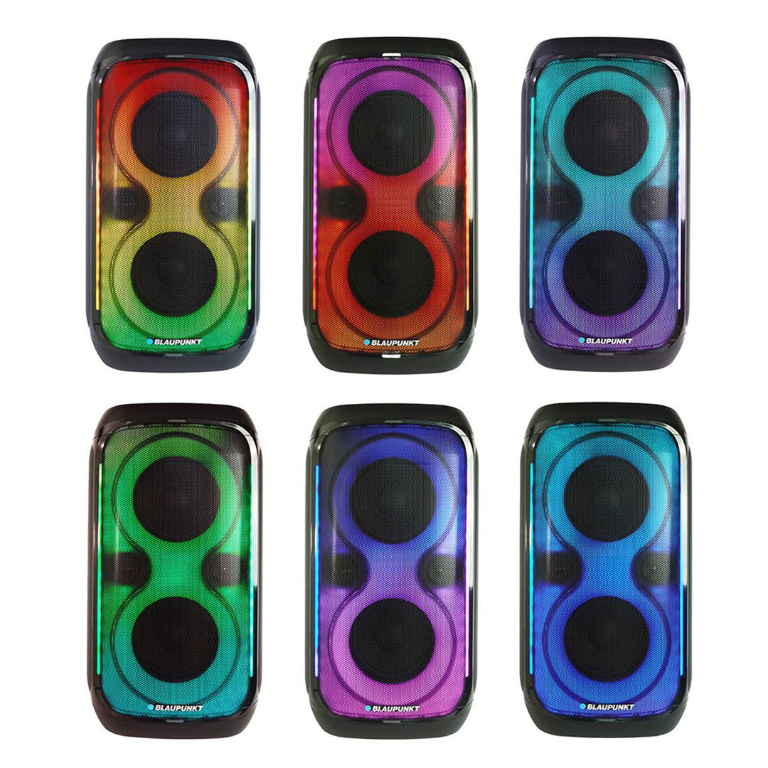 Blaupunkt Party Box Altavoz, iluminación LED, Bluetooth, USB y AUX, radio FM, función karaoke, mando a distancia, autonomía de la batería hasta 18h, PB60X