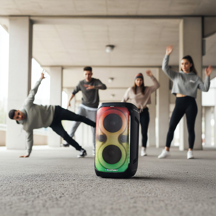 Blaupunkt Party Box Altavoz, iluminación LED, Bluetooth, USB y AUX, radio FM, función karaoke, mando a distancia, autonomía de la batería hasta 18h, PB60X
