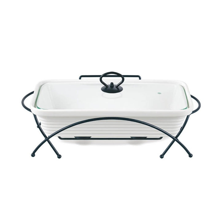 Maestro ceramic food warmer, rectangular, white color, capacity 1.7L, can be used in the oven, rack and lid with handle included, MR-11362-73