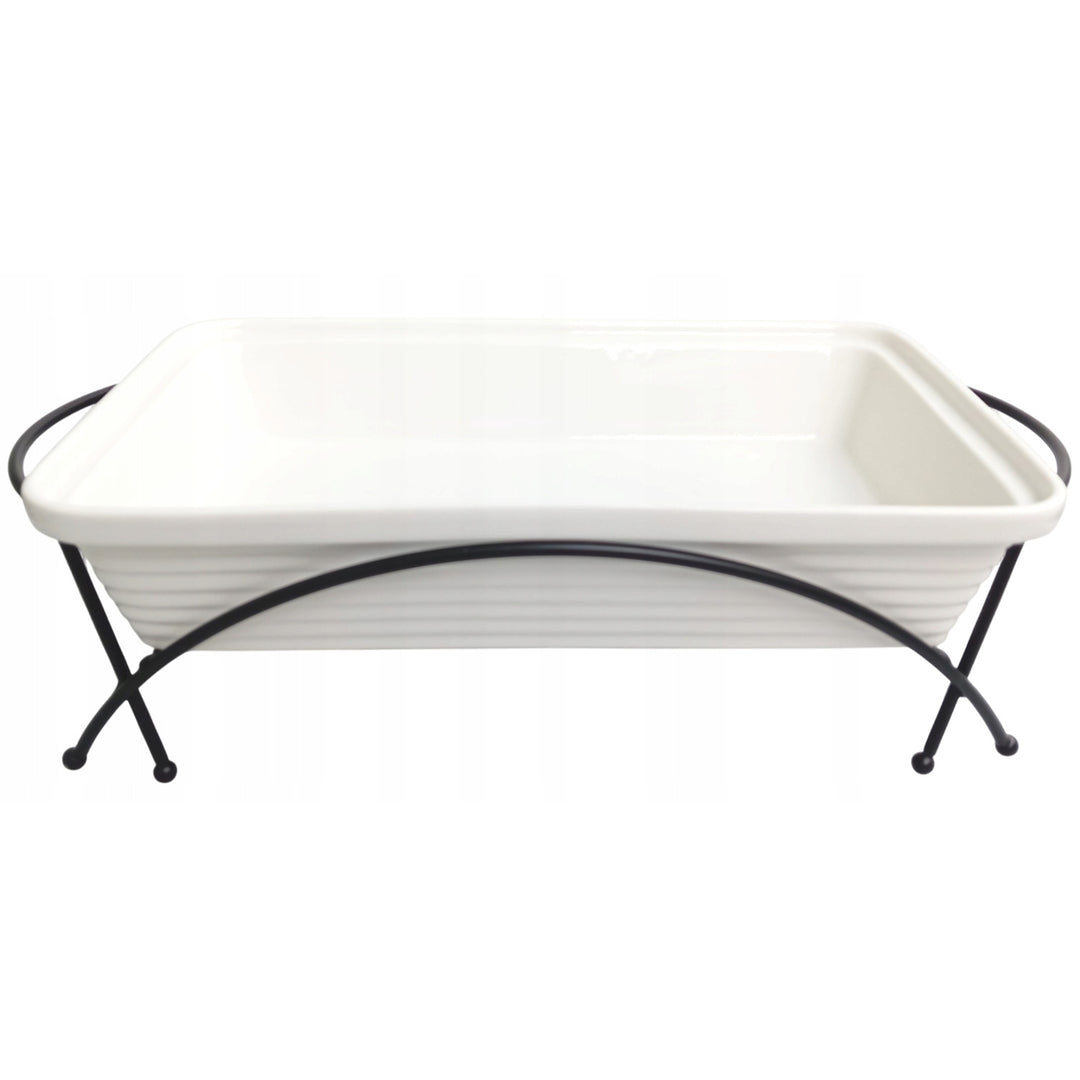 Maestro ceramic food warmer, rectangular, white color, capacity 2.4L, can be used in the oven, rack and lid with handle included, MR-11562-73