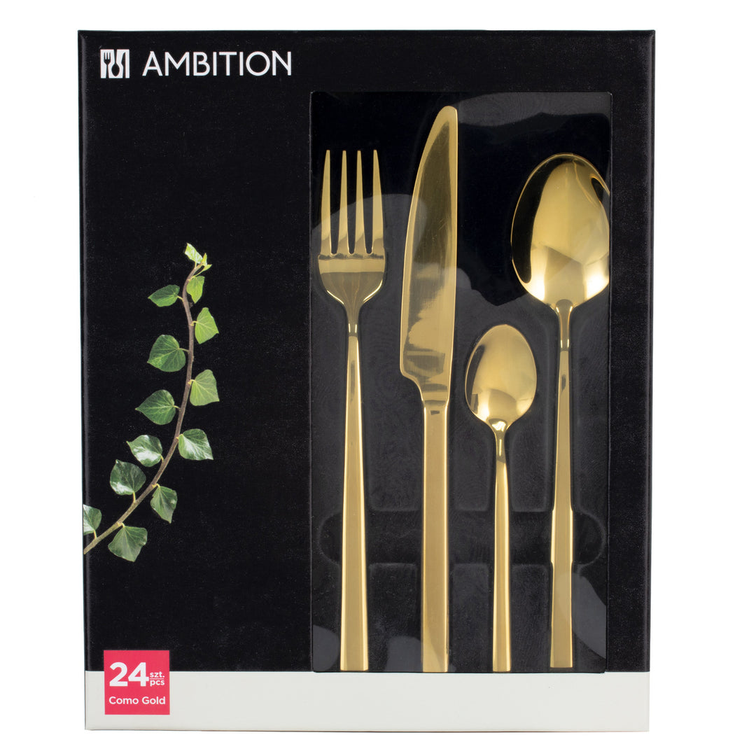 Besteckset für 6 Personen Como Gold 24-teilig Geschenkbox AMBITION