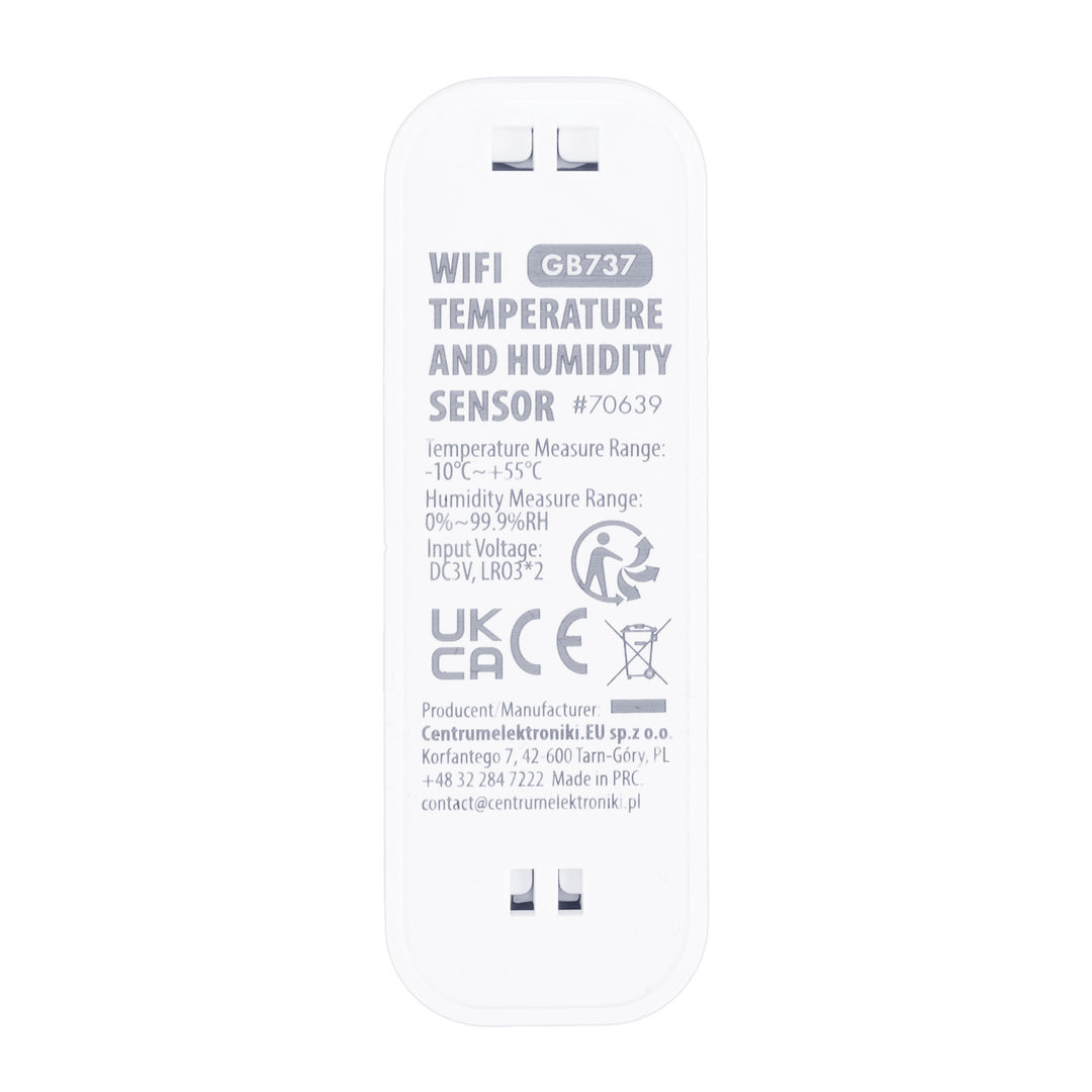 GreenBlue WiFi Temperature and Humidity Sensor, Android/iOS/Alexa/Google Home, 3.0V DC, LR03x2, GB737