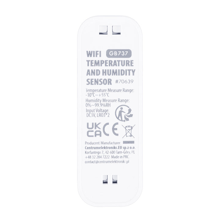 GreenBlue WiFi Temperature and Humidity Sensor, Android/iOS/Alexa/Google Home, 3.0V DC, LR03x2, GB737