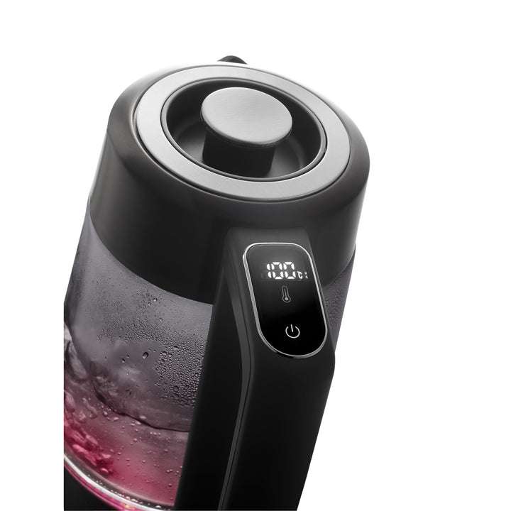 Bouilloire électrique en verre Concept, capacité 1,7 L, puissance 1850-2200 W, couleur noire, connecteur Strix, réglage de la température, commande numérique, RK4195