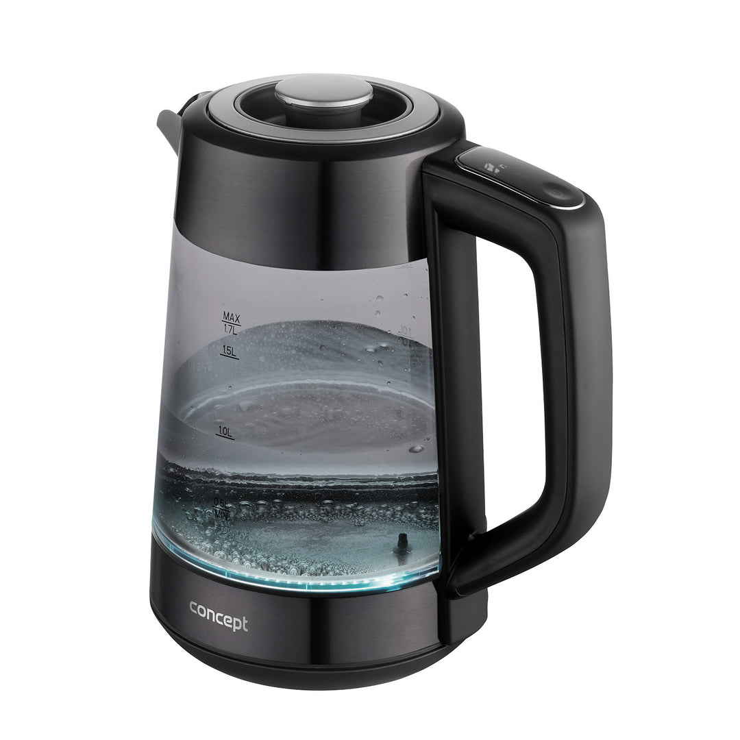 Bouilloire électrique en verre Concept, capacité 1,7 L, puissance 1850-2200 W, couleur noire, connecteur Strix, réglage de la température, commande numérique, RK4195