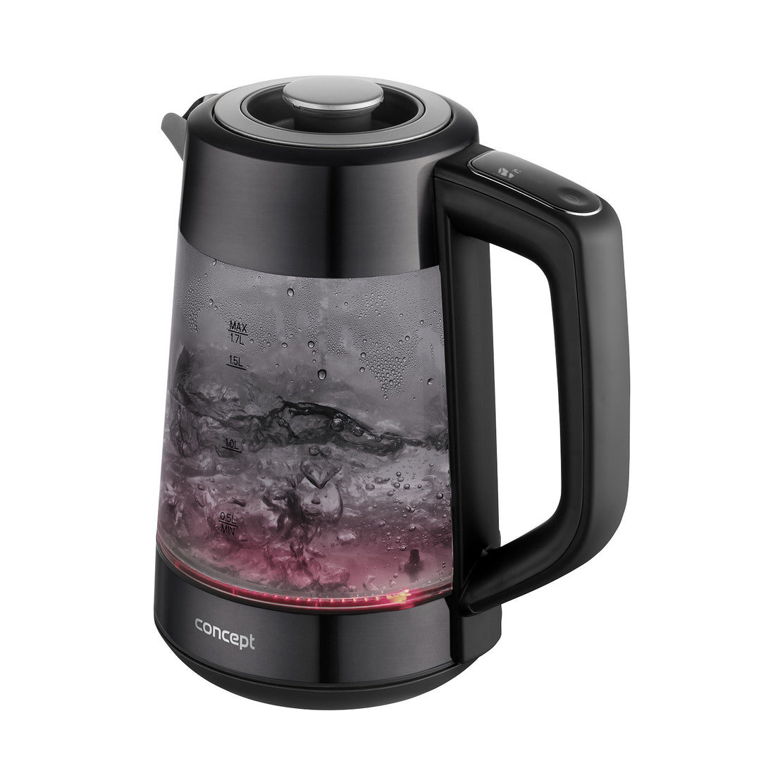Bouilloire électrique en verre Concept, capacité 1,7 L, puissance 1850-2200 W, couleur noire, connecteur Strix, réglage de la température, commande numérique, RK4195