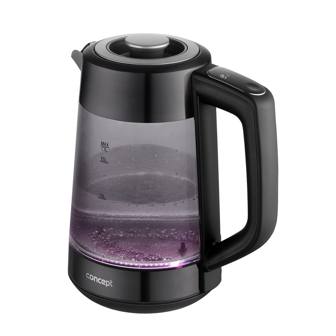 Bouilloire électrique en verre Concept, capacité 1,7 L, puissance 1850-2200 W, couleur noire, connecteur Strix, réglage de la température, commande numérique, RK4195