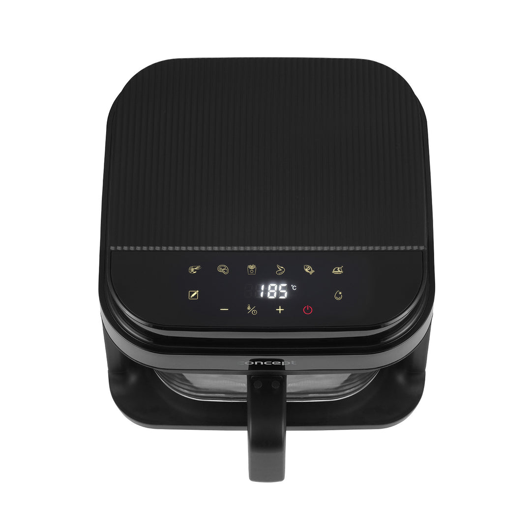 Freidora sin aceite Concept Glass&Fast, capacidad 5,5 l, 7 programas, pantalla LED táctil, modo de fritura saludable, recipiente de cristal, FR5500
