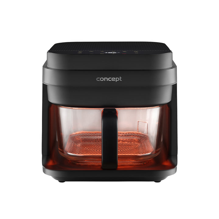 Freidora sin aceite Concept Glass&Fast, capacidad 5,5 l, 7 programas, pantalla LED táctil, modo de fritura saludable, recipiente de cristal, FR5500