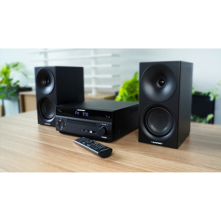 Microtorre Blaupunkt, potencia 150 W, radio FM, entrada AUX y conector USB, Bluetooth, entrada HDMI, reloj con alarma, pantalla LED, color negro, MS30.02BT