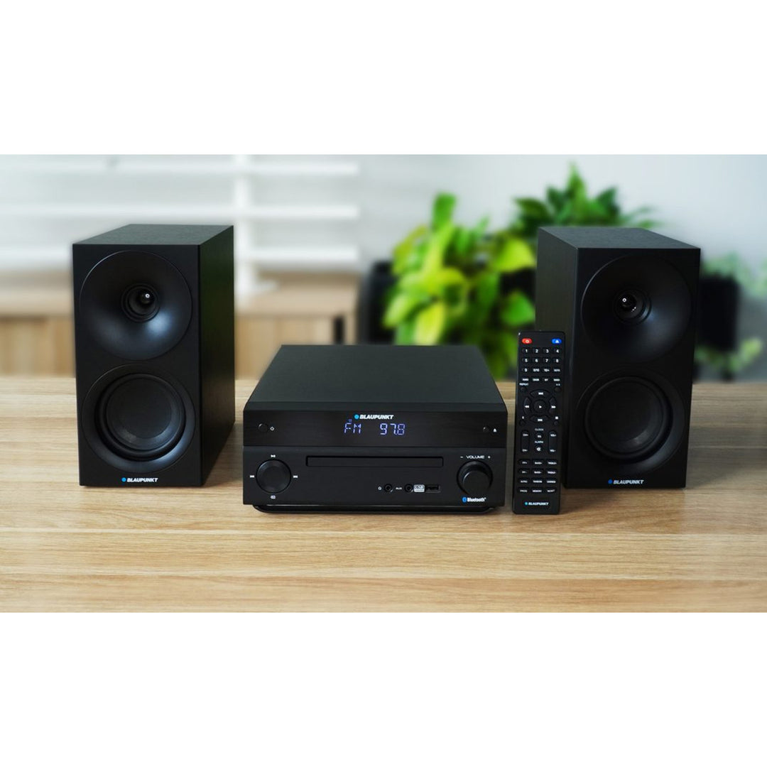 Microtorre Blaupunkt, potencia 150 W, radio FM, entrada AUX y conector USB, Bluetooth, entrada HDMI, reloj con alarma, pantalla LED, color negro, MS30.02BT