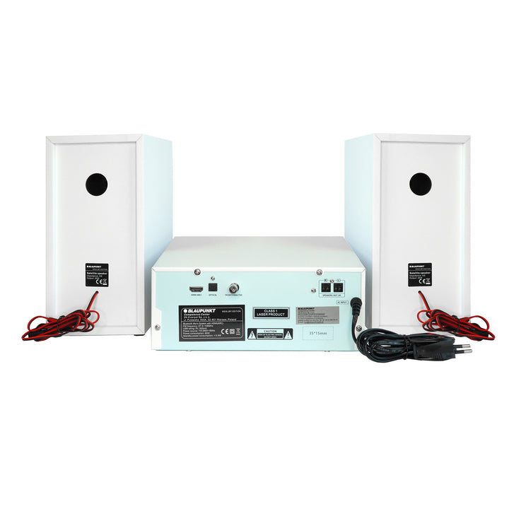 Blaupunkt micro system, 150W power, FM radio, AUX socket and USB port, Bluetooth, HDMI input, clock with alarm, LED display, white color, MS30.02BT