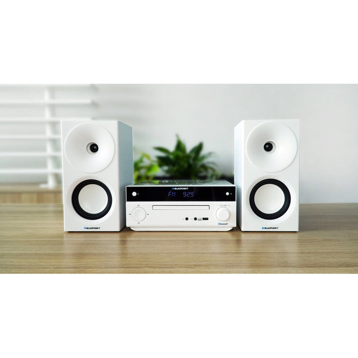 Blaupunkt micro system, 150W power, FM radio, AUX socket and USB port, Bluetooth, HDMI input, clock with alarm, LED display, white color, MS30.02BT