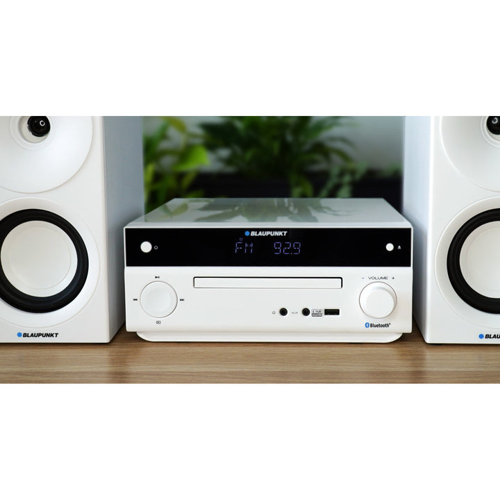 Blaupunkt micro system, 150W power, FM radio, AUX socket and USB port, Bluetooth, HDMI input, clock with alarm, LED display, white color, MS30.02BT