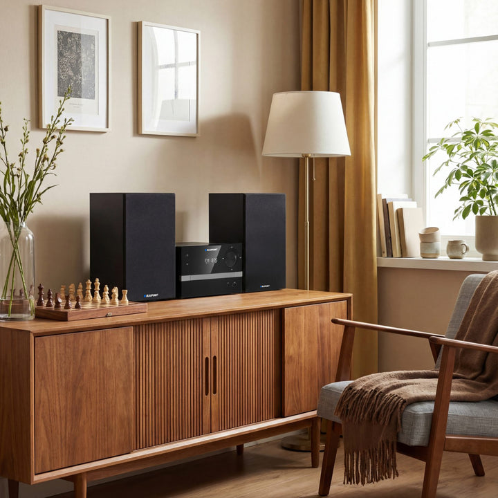 Microchaîne Blaupunkt, Bluetooth, radio FM, puissance 20 W RMS, horloge avec fonction alarme, CD/MP3/USB/AUX, MS9BT