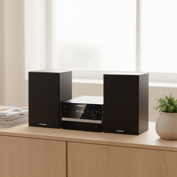 Microchaîne Blaupunkt, Bluetooth, radio FM, puissance 20 W RMS, horloge avec fonction alarme, CD/MP3/USB/AUX, MS9BT