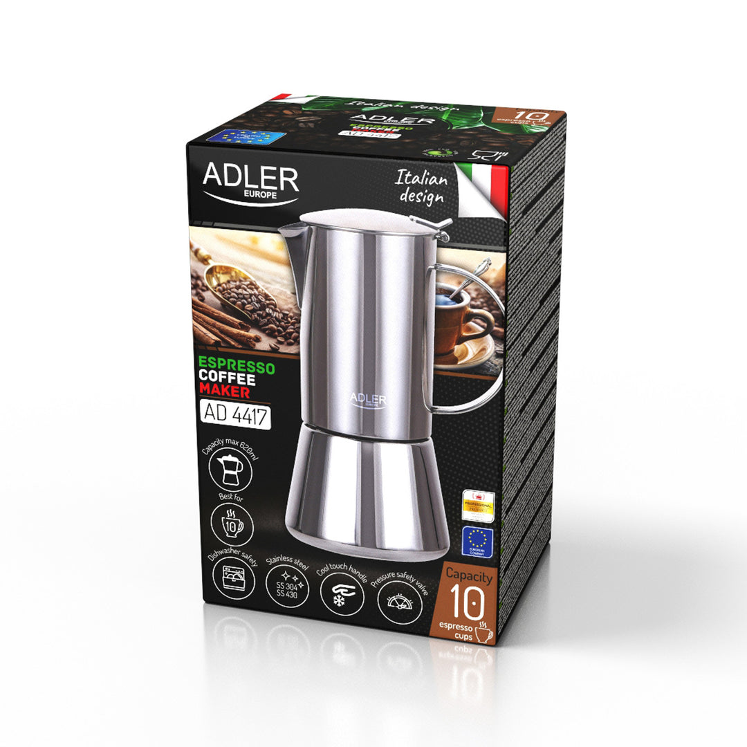 Adler coffee maker, espresso coffee maker, capacity 620 ml, silver steel color, AD 4417