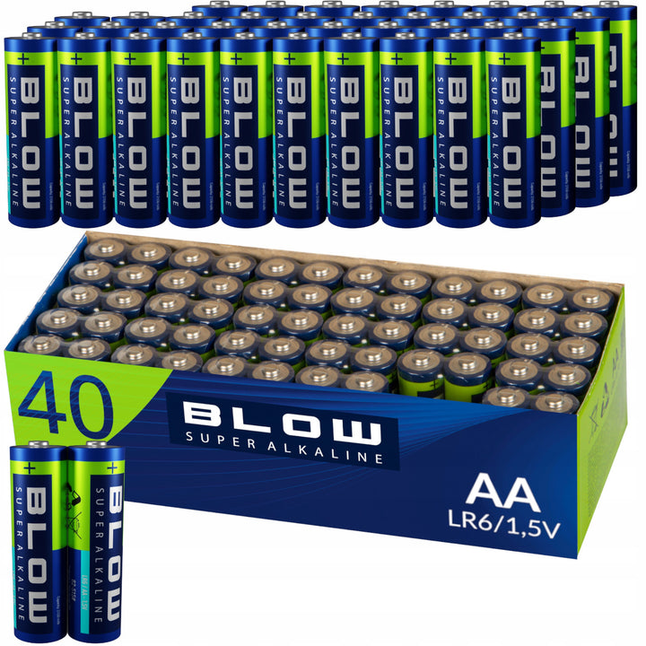 Piles alcalines AA Blow, LR6, tension 1,5 V, lot de 40 pièces
