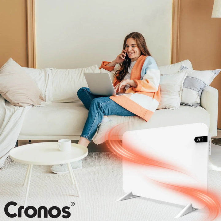 Cronos electric heater, white, 450W power, heats rooms up to 14m2, built-in thermostat, remote control, open window detection function, legs included, WFH-450TW