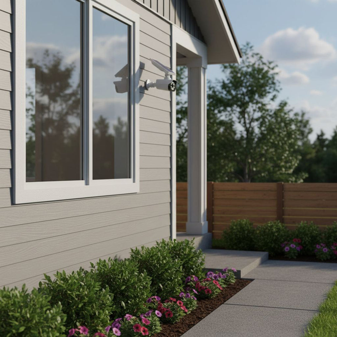 Solar-Kameraattrappe, blinkende LED, Bewegungssensor, LED-Beleuchtung, kostenloser Aufkleber, SOL1800S, 4 Stück