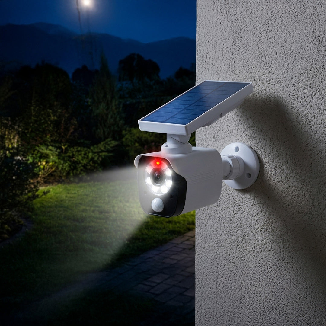 Solar-Kameraattrappe, blinkende LED, Bewegungssensor, LED-Beleuchtung, kostenloser Aufkleber, SOL1800S, 4 Stück