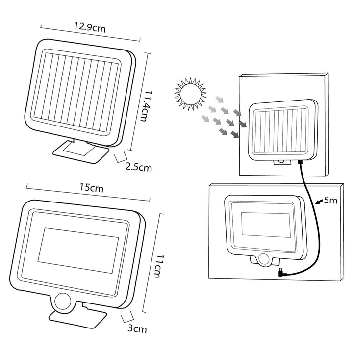 Solar LED floodlight with Maclean motion sensor, IP44, 5W, 400lm, 6000K, 1300 mAh lithium battery, 5.5V DC MCE438, 2 pieces