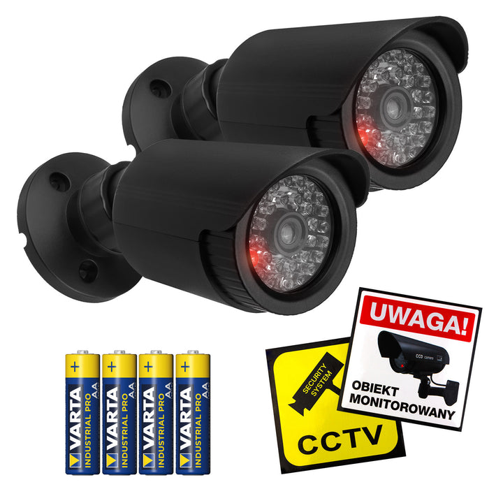 Ensemble de deux caméras tubulaires factices, diodes IR LED, noires, alimentation 2xAA (incluse), ABS, IR1800 BT