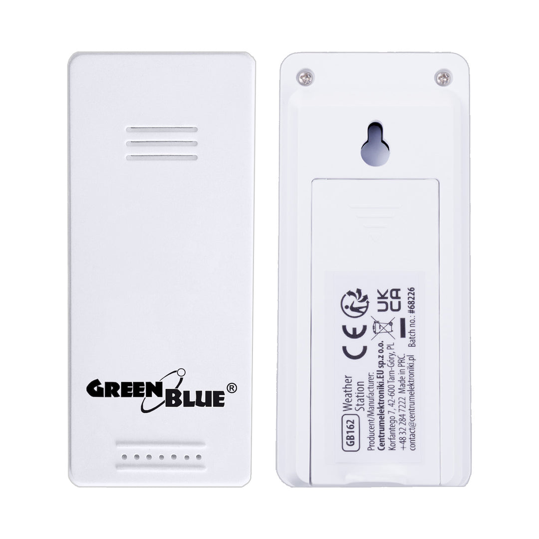 GreenBlue wireless weather station, IN/OUT temperature, clock, °C/°F selectable, range up to 60 m, GB162, 4x AAA battery