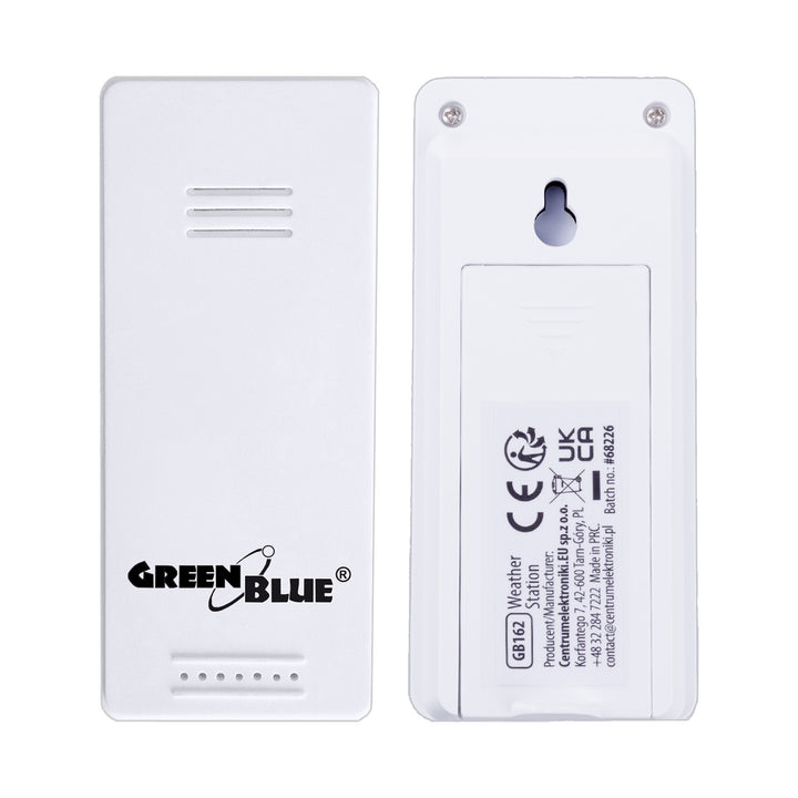 GreenBlue wireless weather station, IN/OUT temperature, clock, °C/°F selectable, range up to 60 m, GB162, 4x AAA battery