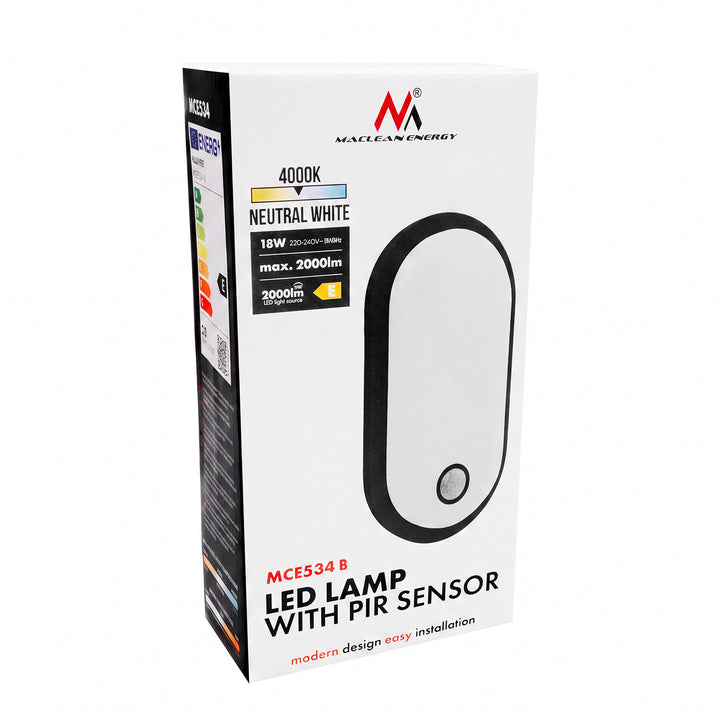 Maclean LED Motion Sensor Light, PIR sensor, black, 10W/15W/18W, IP65, adjustable color temperature 3000K/4000K/6000K, MCE534 B