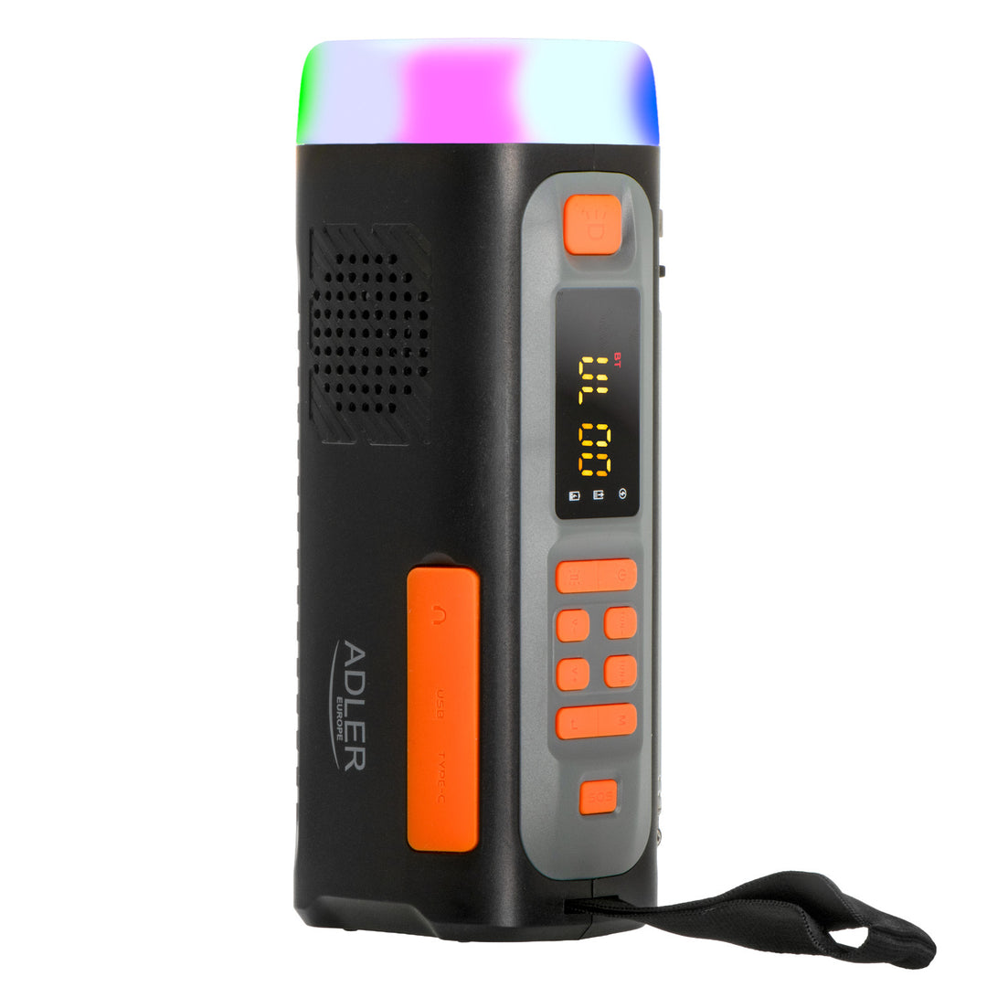 Radio de emergencia Adler, con panel solar, manivela y batería externa, Bluetooth 5.0, linterna LED de 4 W, 4500 mAh, AD 1920