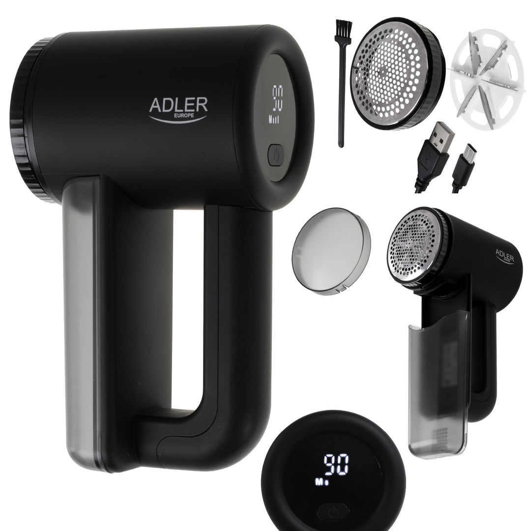Adler Stoffrasierer, LCD-Display, 3 Geschwindigkeitsstufen, schwarz, AD 9617 black