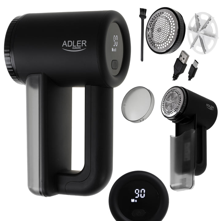 Adler Stoffrasierer, LCD-Display, 3 Geschwindigkeitsstufen, schwarz, AD 9617 black