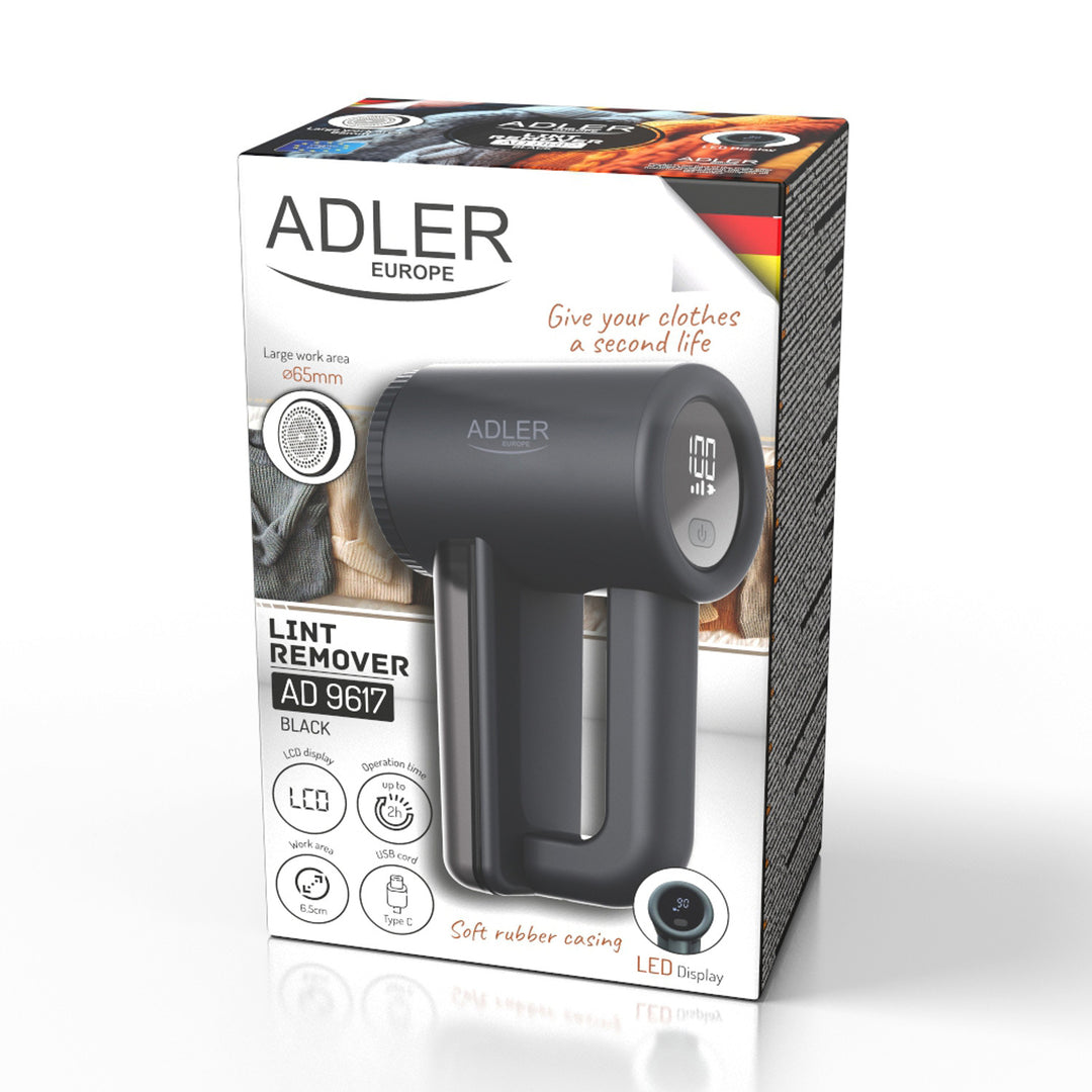 Adler Stoffrasierer, LCD-Display, 3 Geschwindigkeitsstufen, schwarz, AD 9617 black