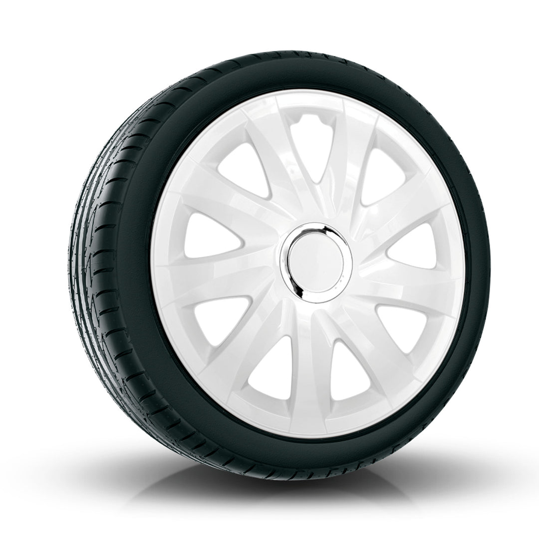 Universal 13" NRM Drift white hubcaps, set of 4